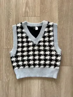 H&M DIVIDED ハウンドトゥース ニットベスト 秋冬ベスト