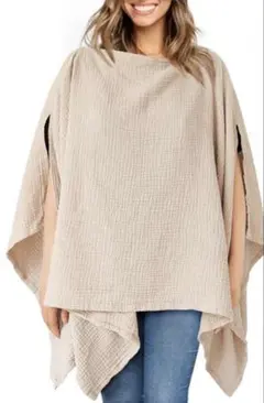 ベージュ コットン混紡 授乳ケープ