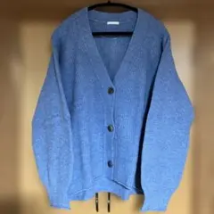 青いリブ編みカーディガン XL