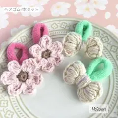 ベビー幼児パイルお花リボン&ヘアゴムセット/ゴム付け替え可/髪の量が少ない子供用