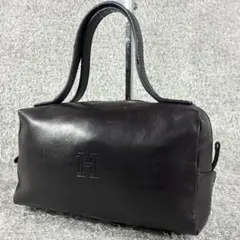 極美品 ヒロフ オールレザー ドラマバッグ ミニボストン ハンドバッグ Hロゴのサムネイル