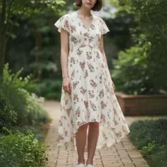 希少 デニム＆サプライ ラルフローレン 花柄ワンピース インド綿混 ハイローヘムのサムネイル