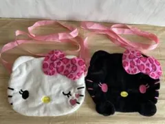 ハローキティ ぬいぐるみポシェット ピンク&ホワイト　ピンク&ブラック