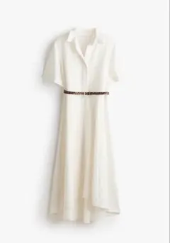 H&M 半袖シャツワンピース ホワイト　ベルテッドシャツドレス