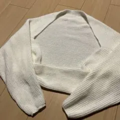 カーディガン ニット クロップド丈 ホワイト 白 リブ編み