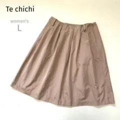 【テチチ】ベージュフレアスカートサイドポケット付きレディースL膝丈光沢フォーマル