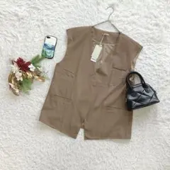 ✨タグ付き✨ ベスト ジレ レイヤード 無地 F ノーカラー きれいめカジュアル