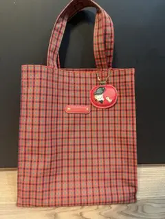 ファミリア　赤　チェック　トートバッグ　大