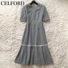 美品✨セルフォード プリーツ タック チェックワンピース 2WAY 襟