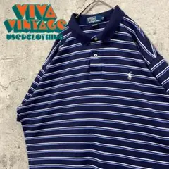 レア【古着】ポロバイラルフローレン ボーダーポロシャツ ネイビー メンズ3XL