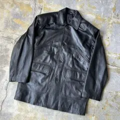 野村訓市　レザーカーコート　肉厚　ライナー付き　本革　ブラック 野村訓市氏着用 名作OLD GAP ブラックレザーカーコート Lサイズ