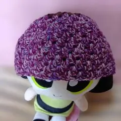 ハンドメイド　紫系 編み物 帽子 カジュアル　1点物