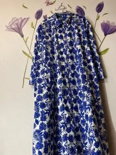 リーフ柄*:コットンフレアワンピース　【Hand made】