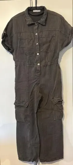 ZARA オーバーオール つなぎ　オールインワン　グレー　カーゴ