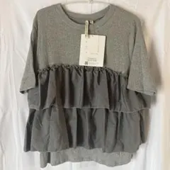 新品：HK WORKS LONDON ラメ入りフリル切替半袖カットソー：LLのサムネイル