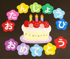 396壁面お誕生日おめでとう☆壁面飾り☆壁面ケーキ☆壁面文字☆ハンドメイド