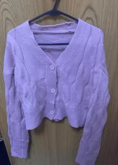 薄いピンク ケーブル編み カーディガン