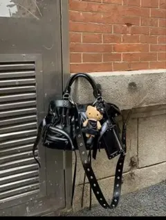 Y2Kバイカー風スタッズハンドバッグ 黒