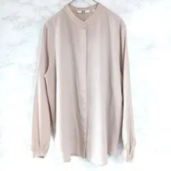 ユニクロ ベージュ ストライプ 長袖 シャツ S 比翼 ボタン オフィカジ