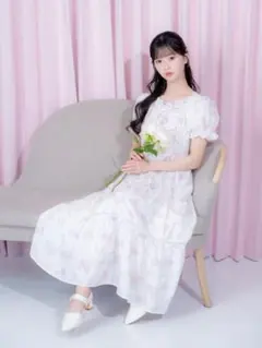 evelyn 花柄ギャザーロングOP