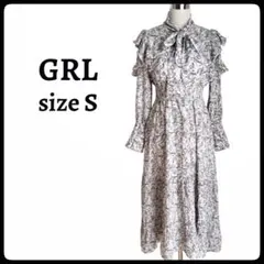 【Sサイズ】GRL グレイル 花柄プリーツロングワンピース 長袖 総柄