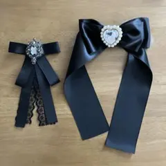 ブラックリボン ビジュー付き ブローチ ヘアクリップ 2点セット