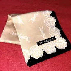 イヴ・サンローランハンカチスカーフ　希少人気柄•色　薔薇✖️ロゴ　新品