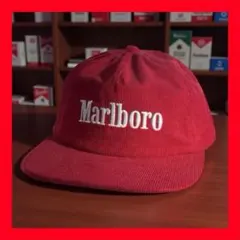 Marlboro マルボロ 赤 コーデュロイキャップ CAP 刺繍ロゴ