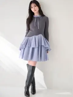 Sustainableドッキングミニニットワンピース ストライプ