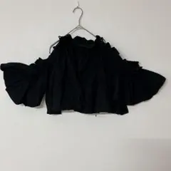 【映えデザイン】オフショル ボリュームスリーブ ブラウス ブラック フリル