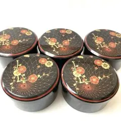 山中漆器 ちらし寿司 蓋付き漆器　昭和レトロ　飯碗　汁椀 和食器　5個セット