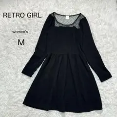 【RETRO GIRL】ドットチュール ワンピース フレア M 透け感 黒