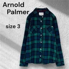 アーノルドパーマー　ネルシャツ　チェック柄　グリーン　サイズ３　M　綿100％