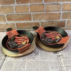 L-1910 鋳鉄スキレット 直径20cm 木製受皿付　2枚セットのサムネイル