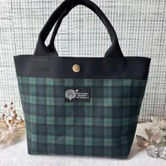 ミニトートバッグ　グリーンチェック×ブラック　ハンドメイド