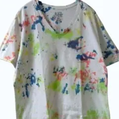 フルーツオブザルーム スプラッタープリント Vネック Tシャツ L 白