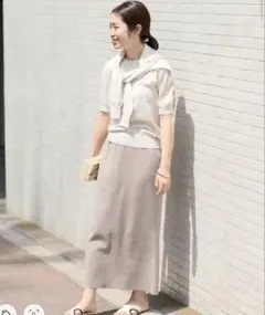 超美品　IENA イエナ　3/60 cotton ニットスカート　ベージュ　Lのサムネイル
