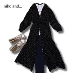 ニコアンド　ロングシャツワンピース　黒　Lサイズ　ドット　シアー素材　ベルト付き