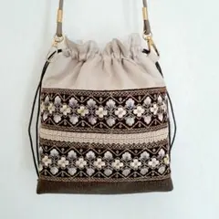 インド刺繍　ポシェット　ショルダーバッグ　インドリボン　バッグ　巾着