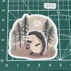 防水 自作 ステッカー 夜の森とランプを持つハリネズミ