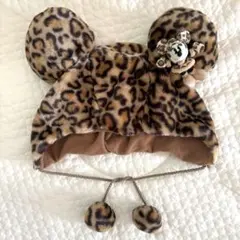 ディズニー　ヒョウ柄レオパード柄　ミニー　マスコット付きファンキャップ