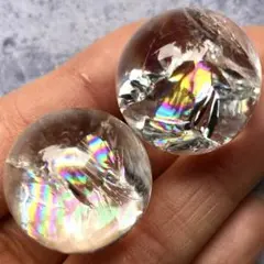 ②爆虹 神の指紋 水晶 ミニスフィア 4個セット 天然石 インテリア置物