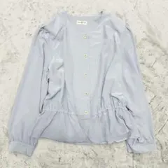 サテン 長袖ブラウス ノーカラー ギャザー 裾フリル vintage ノームコア