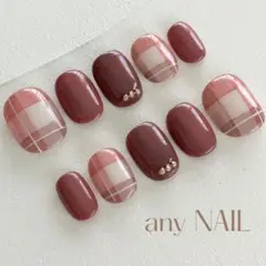 【サイズ変更無料】ネイルチップセット＊ベリーカラーのチェックネイルNo.145