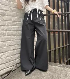 wcloset 折り返しタックパンツ　ブラック