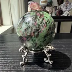 天然石ルビーインゾイサイトのスフィア　丸玉　置物NO.090511
