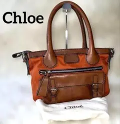 CHLOE クロエ トートバッグ 本革 レザー 肩掛け エンジ×ブラウン 袋付