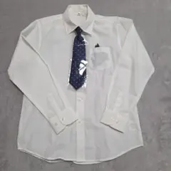 ホワイト長袖シャツ 140cm ネクタイ&ポケットチーフ付き