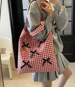 新品 Mignonjour リボンチェック柄トートバッグ