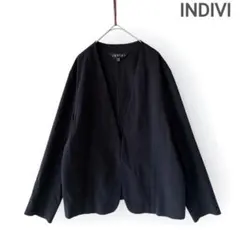 INDIVI インディヴィ ノーカラージャケット 濃紺 46 ダークネイビー